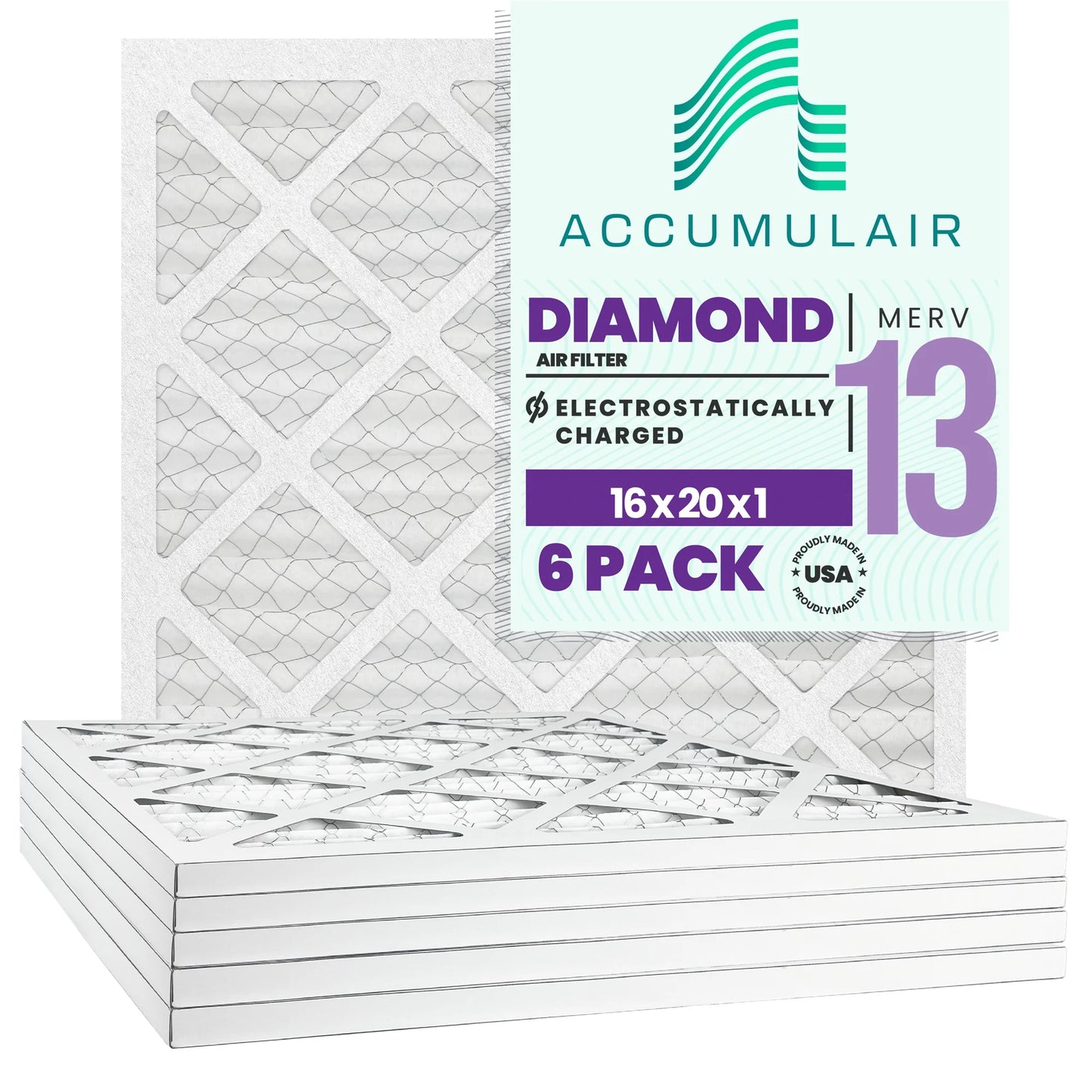 Accumulair Diamond 16x20x1 MERV 13 Air/Furnace Filters (6 pack)