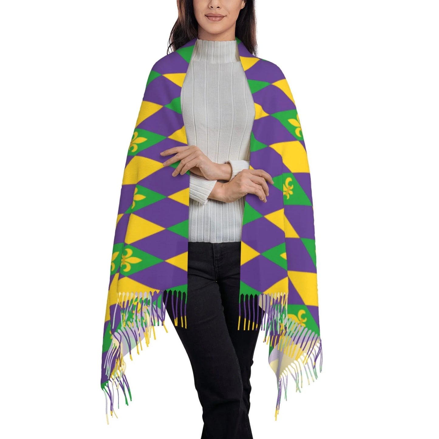 Bingfone Soft Cashmere Feel Scarf For Women Elegant Art Print Winter Warm Scarves Large Shawl Wrap Gifts- Mardi Gras