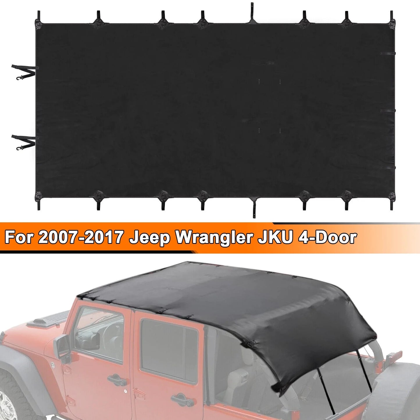 Soft Top Bikini Top Cover for Jeep Wrangler JK 2007-2017 2-Door Extended PU Leather Anti-UV Top Roof Black