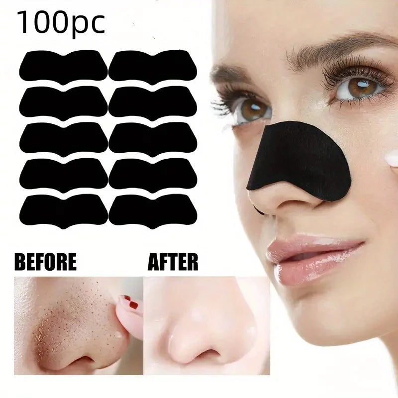 100pc Deep Cleansing Pore Patch, A Nose Patch For Oily Skin To Remove Blackheads, Instantly Unblocking Pores, Using Natural Charcoal To Reduce Oil By Three Times