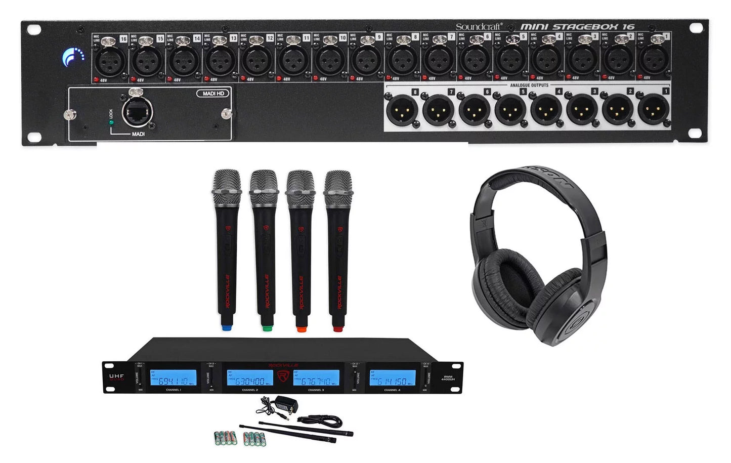 Soundcraft Mini Stagebox 16R MSB16R 16x8+(4) UHF Wireless Mics+Samson Headphones