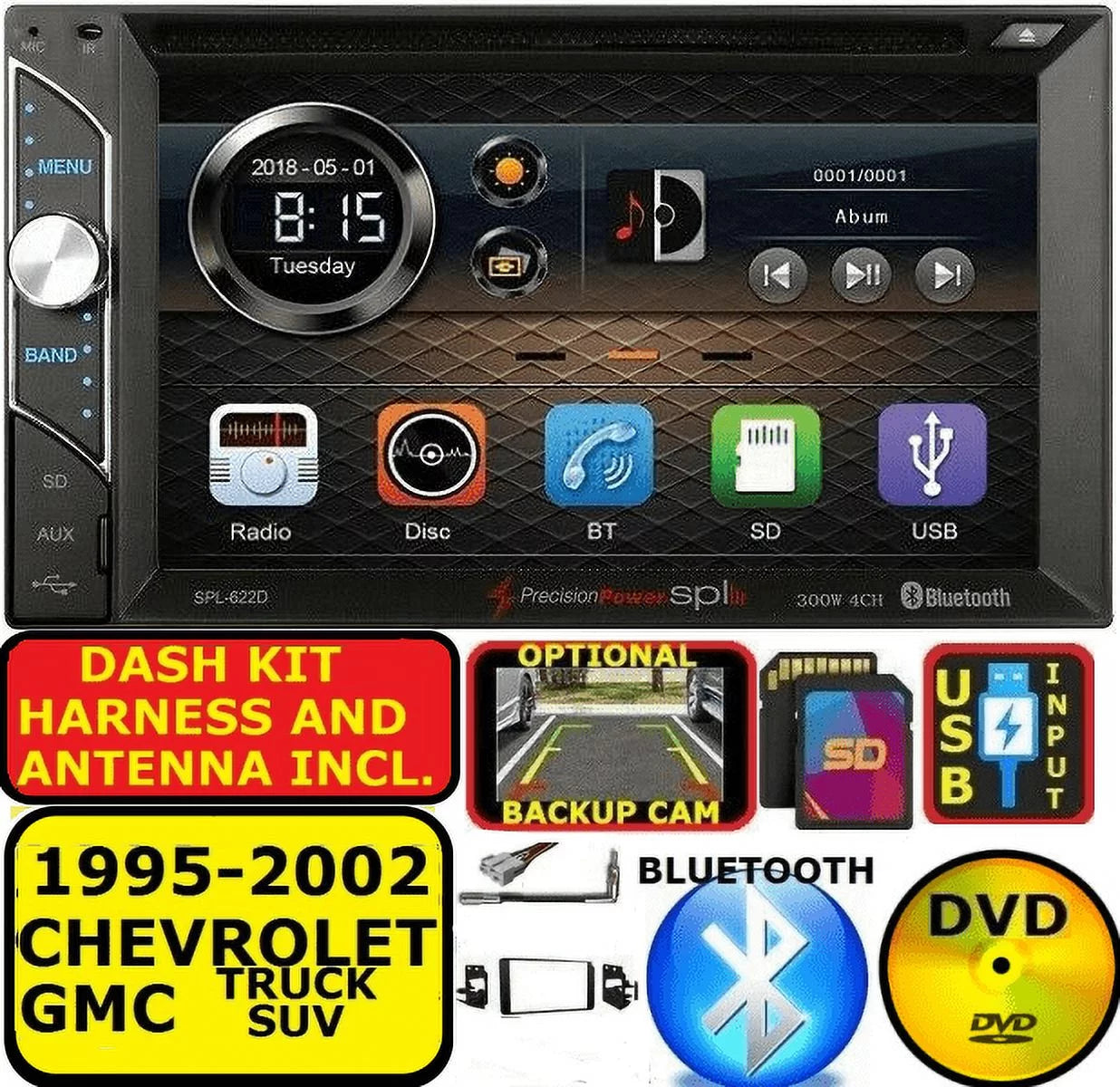 95-02 GM TRUCK/SUV DVD CD TOUCHSCREEN BLUETOOTH DOUBLE DIN CAR STEREO RADIO