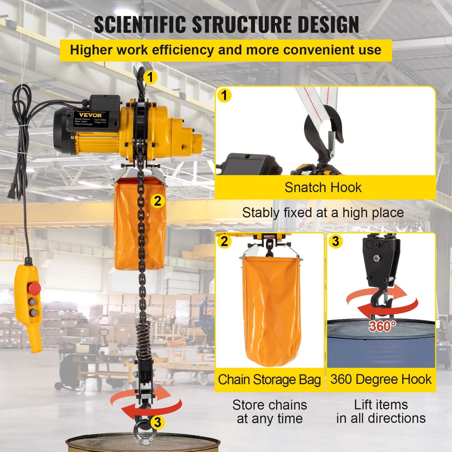 VEVOR Lift Electric Hoist, 2200 lbs Electric Winch w/ 10ft Wired Remote Control, 110V Overhead Crane Garage Ceiling Pulley Winch of 10ft Lift Height, Pre-owned In Factories, Warehouses, Construction