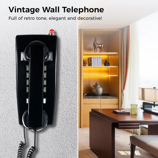 Vintage Wall Telephone, Landline Corded Telephone with Ringing Indicator & Volume Control, Old Style Retro Wall Phone Moisture Proof for Living Room Bathroom Office School Hotel