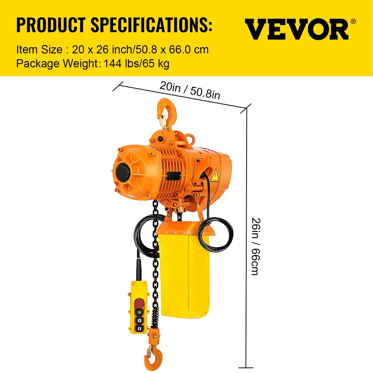 VEVOR 1 Ton Electric Chain Hoist, Single Phase 2200LBS/10FT Lift Height with Electrical Hook, Mount Chain Hoist G80, Double Chain with Pendant Control 110V for Logistics, Factories and Agriculture