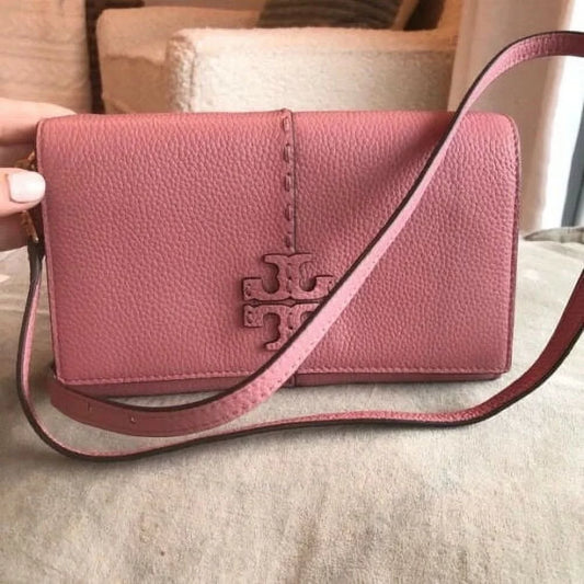 Tory Burch McGraw Wallet Crossbody Pink Magnolia Leather Shoulder Bag Handbag NW