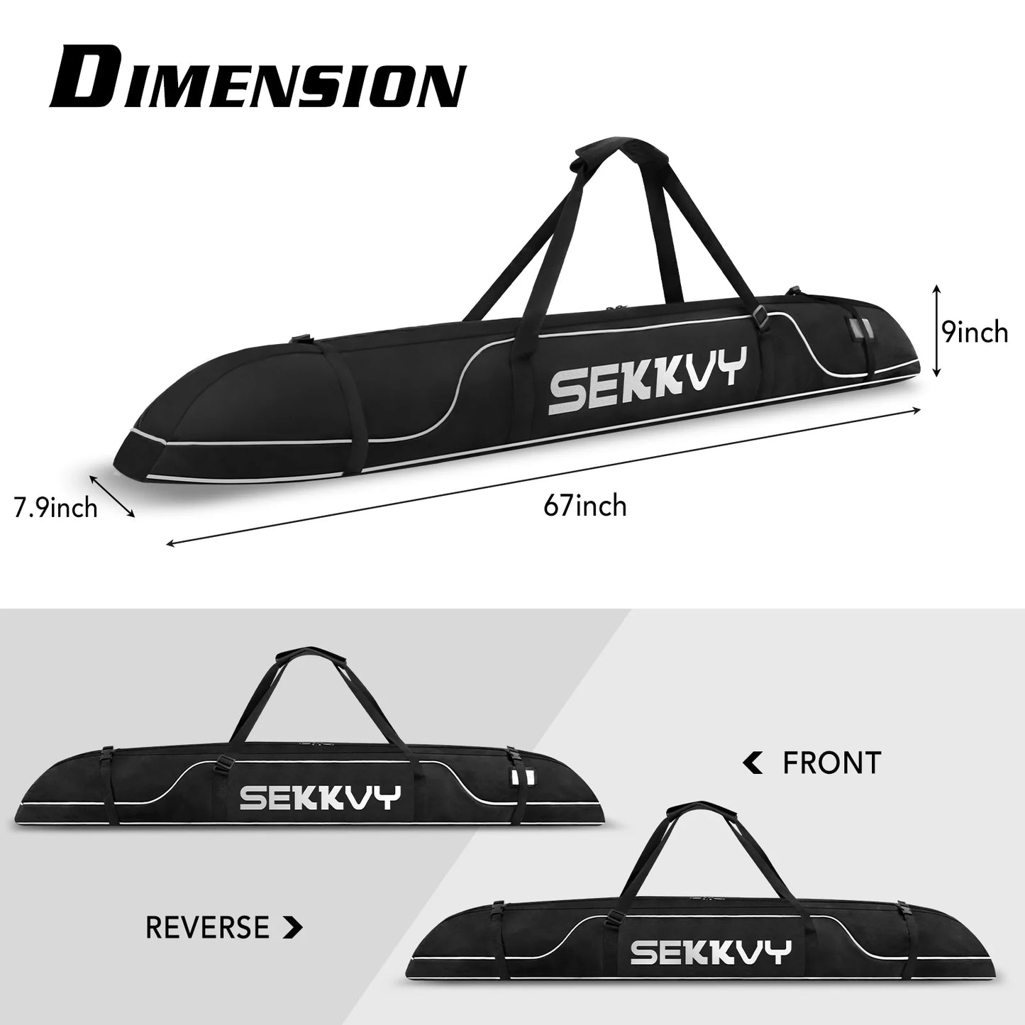 170CM/67IN Single Ski Bag Snowboard Bag 600D Waterproof Oxford Cloth Ski Travel Bag Adjustable Shoulder Strap for Ski, Travel Transport, and Outdoor Camping black