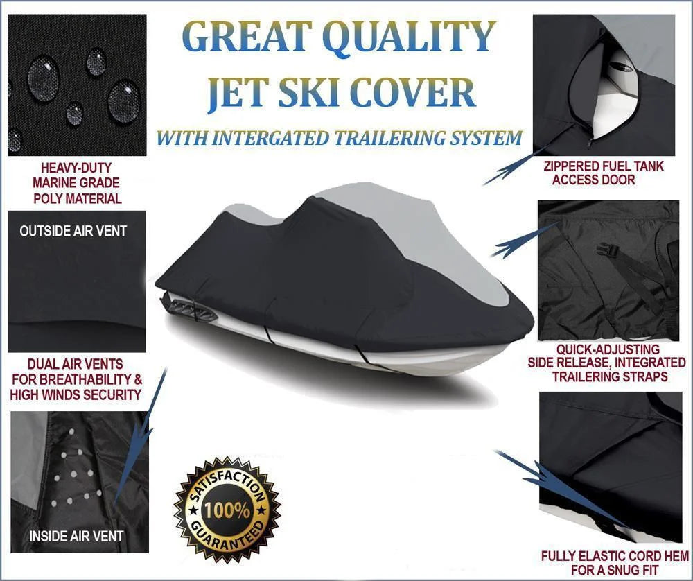 SUPER HEAVY-DUTY PWC JetSki Cover Compatible for Kawasaki STX 750 / 900 1994-2006 Jet Ski Trailerable Cover Black/Grey