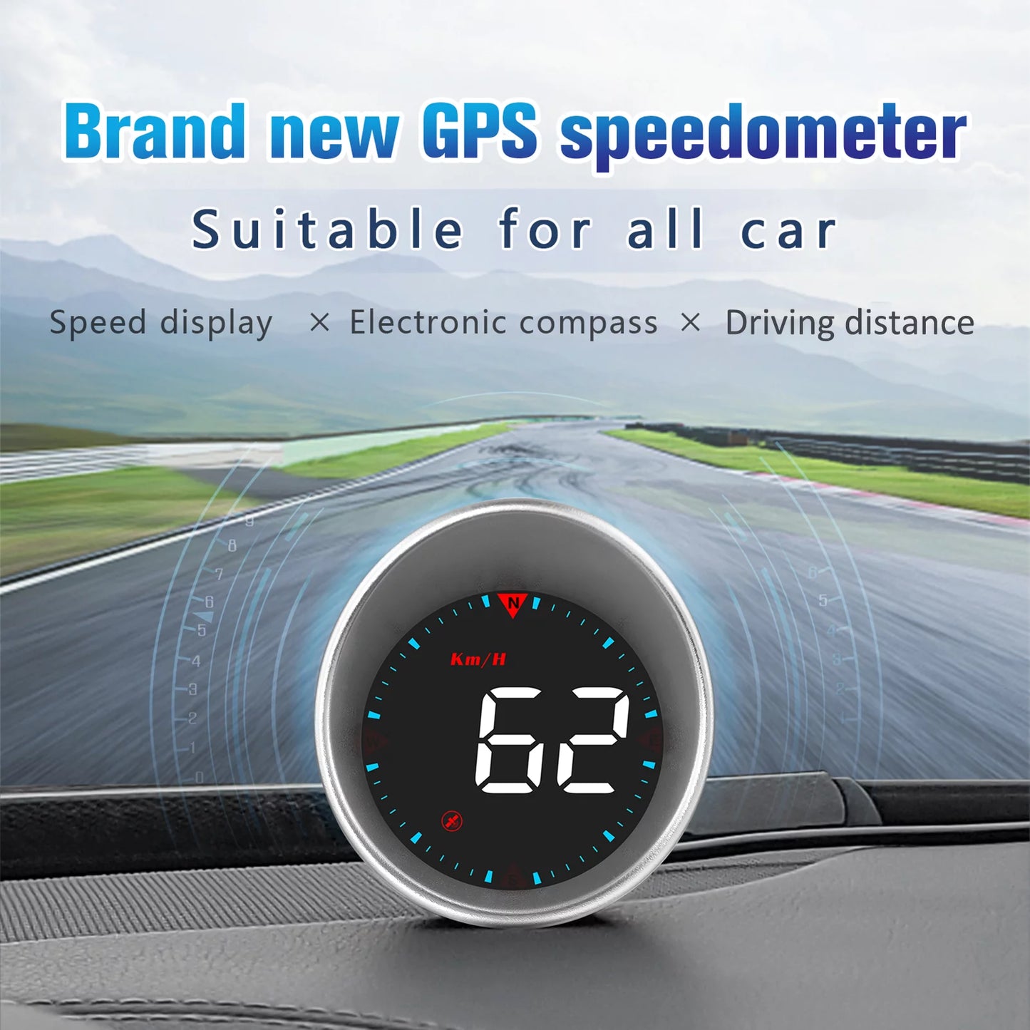 Arealer CarCar Head-up Display Digital Speedometer Display Driving Mileage, Compass Angle, Overspeed and Fatigue Driving