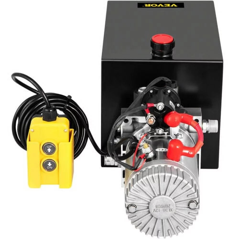 VEVOR Hydraulic Pump 13 Quart Dump Trailer Single Acting Power Unit 12V,with Control Remote 3200PSI Steel Reservoir 12 Volt Black