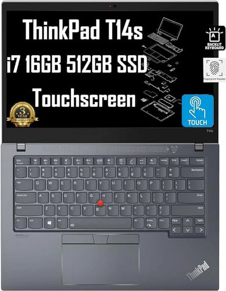 ThinkPad T14 S (T14s) Business Portable computer (14" FHD Touchscreen, Intel Core i7-1165G7, 16GB RAM, 512GB Solid-state drive) 14-Hr Long Battery, Backlit, FP, Thunderbolt 4, Webcam, 3-Yr WRT, Win 10 / 11 Pro, Gray