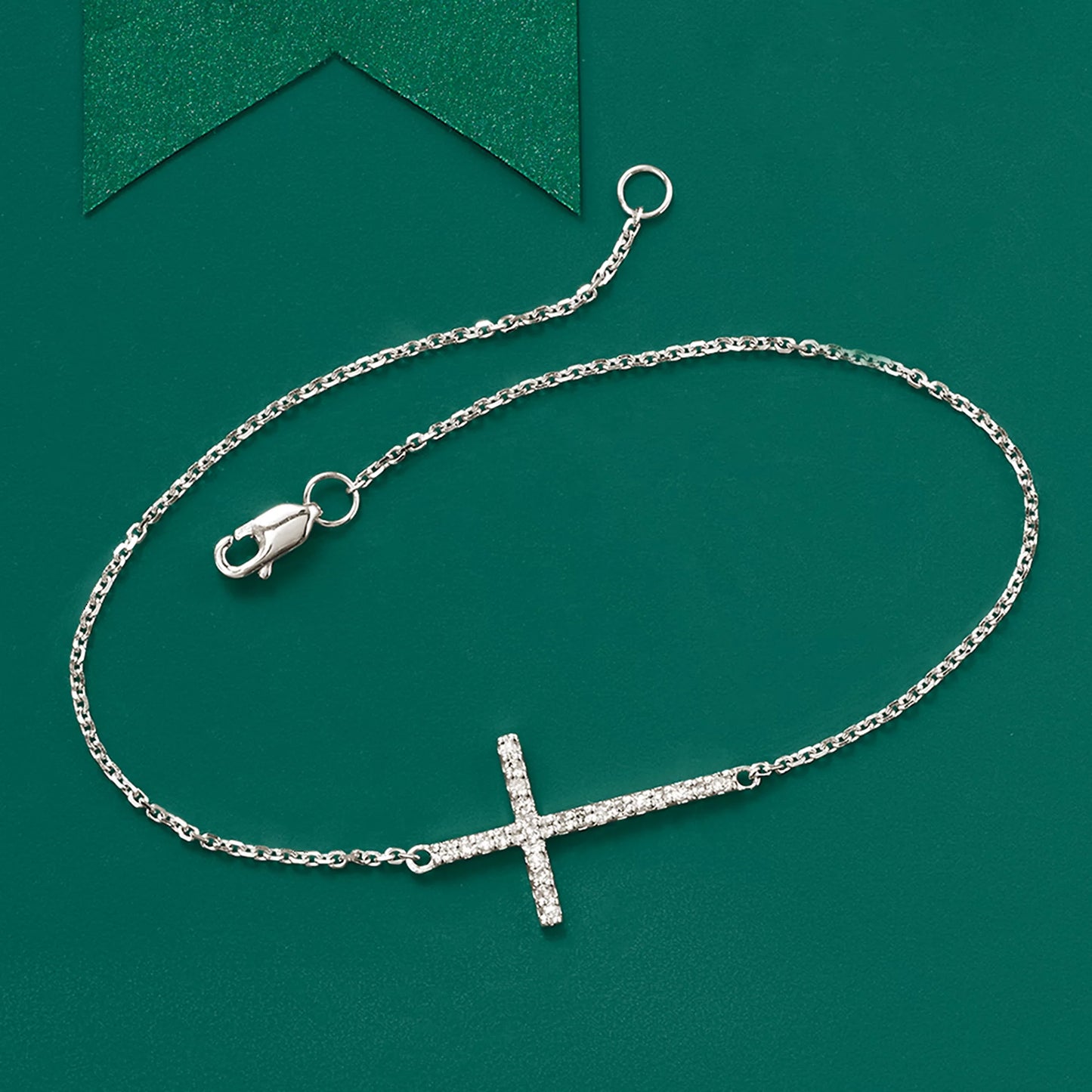 Ross-Simons 14kt White Gold Sideways Cross Bracelet With Diamonds, Women's, Adult