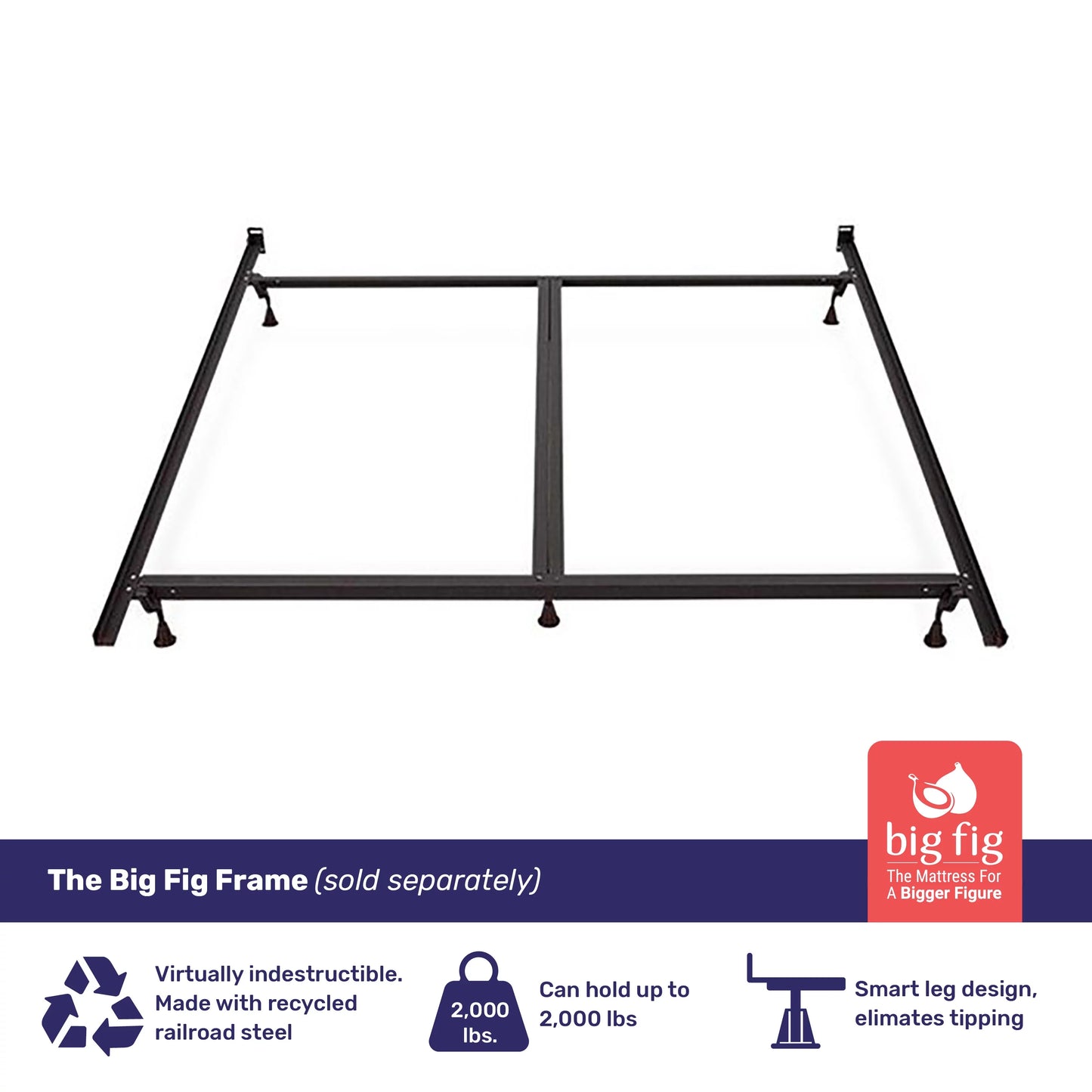 Big Fig Matress Heavy Duty Steel Bed Frame, Supports up to 2,000 Pounds, King Size