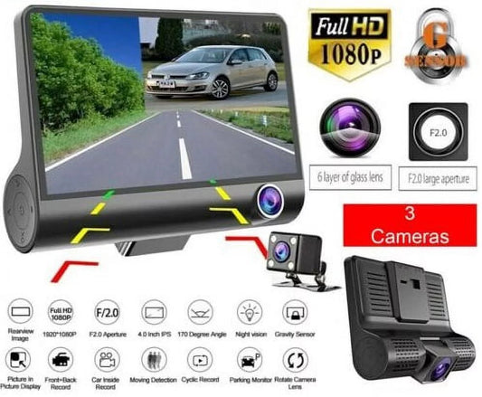 1080P 4" Dual Lens HD Car DVR Rearview Video Dash Cam Recorder Camera G-Sensor