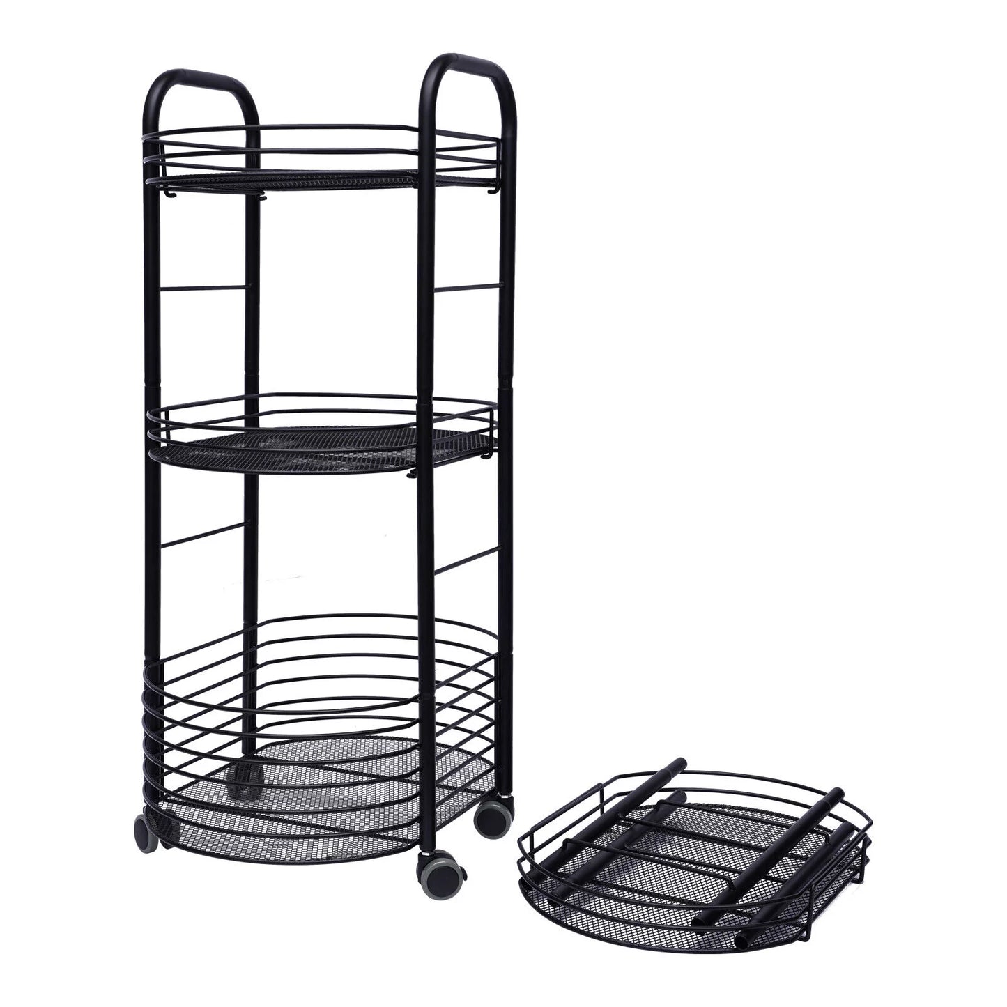 4 Tier Rolling Cart, Kitchen Storage Organizer Utility Cart, Metal Basket Storage Art Trolley Carts with Wheels, Black