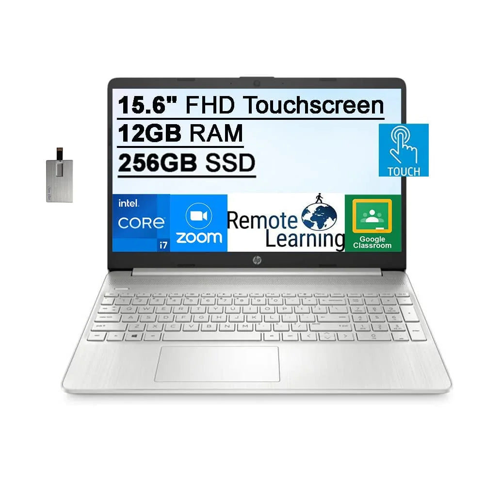 2021 15.6" FHD IPS Touchscreen Portable computer Computer, Intel Core i7-1165G7 (Beats i7-1065g7), 12GB RAM, 256GB Solid-state drive, Intel Iris Xe Graphics, HD Webcam, HD Audio, Win 11 S, Silver, 32GB SnowBell USB Card