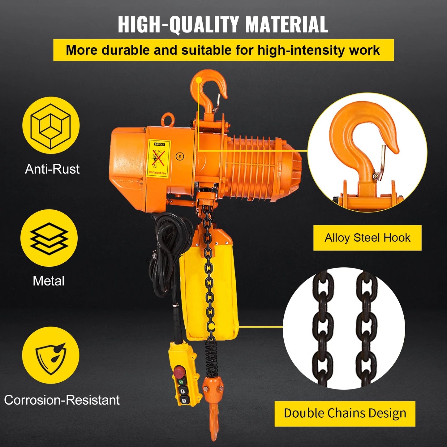 VEVOR 1 Ton Electric Chain Hoist, Single Phase 2200LBS/10FT Lift Height with Electrical Hook, Mount Chain Hoist G80, Double Chain with Pendant Control 110V for Logistics, Factories and Agriculture