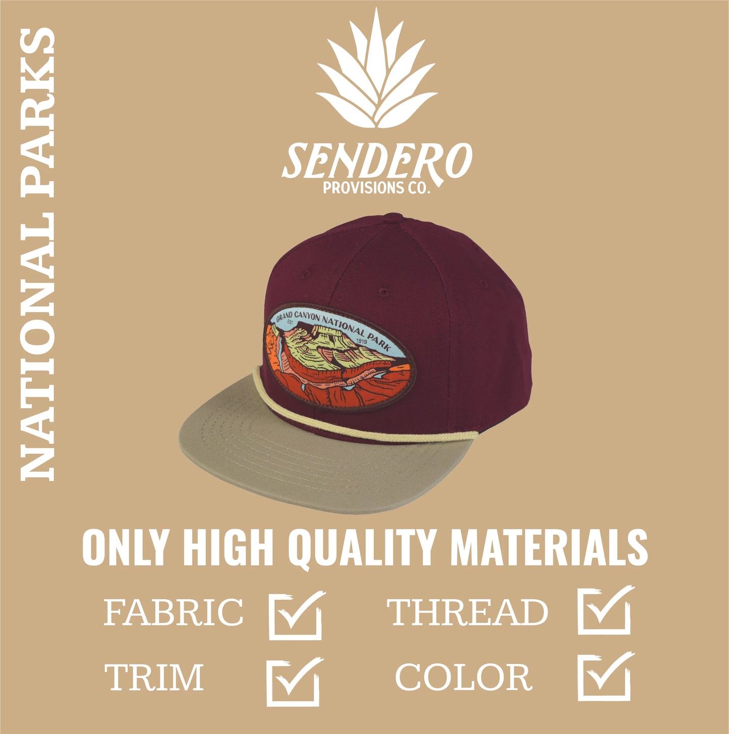 Sendero Provisions Grand Canyon National Park Hat Wine/Khaki Snapback Cap