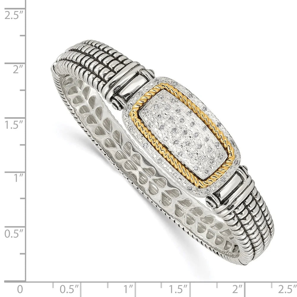 Shey Couture Sterling Silver with 14K Accent Antiqued 1/4 carat Diamond Hinged Bangle Bracelet Q-QTC121