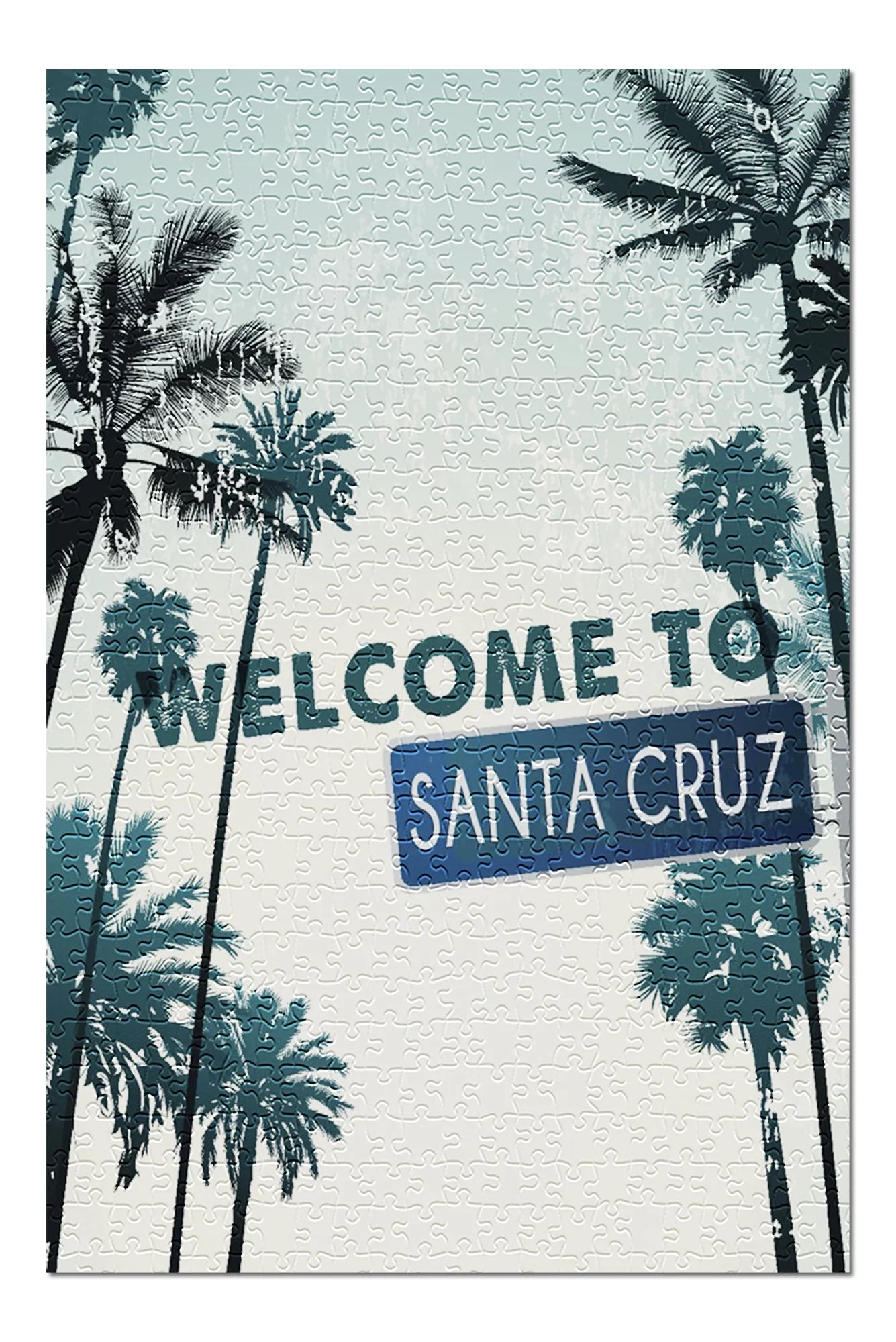 Santa Cruz, California, Street Sign and Palms (19x27 inches, Premium 500 Piece Jigsaw Puzzle for Adults and Family, Made in USA)