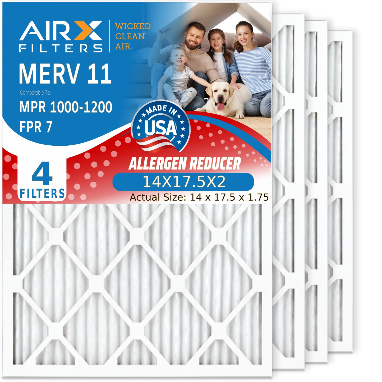 14X17.5X2 Air Filter MERV 11 Comparable to MPR 1000, MPR 1200 & FPR 7 Compatible with New Style Honeywell DR90 & DR120 50070171-002 Dehumidifiers 4 Pack by AIRX FILTERS WICKED CLEAN AIR.