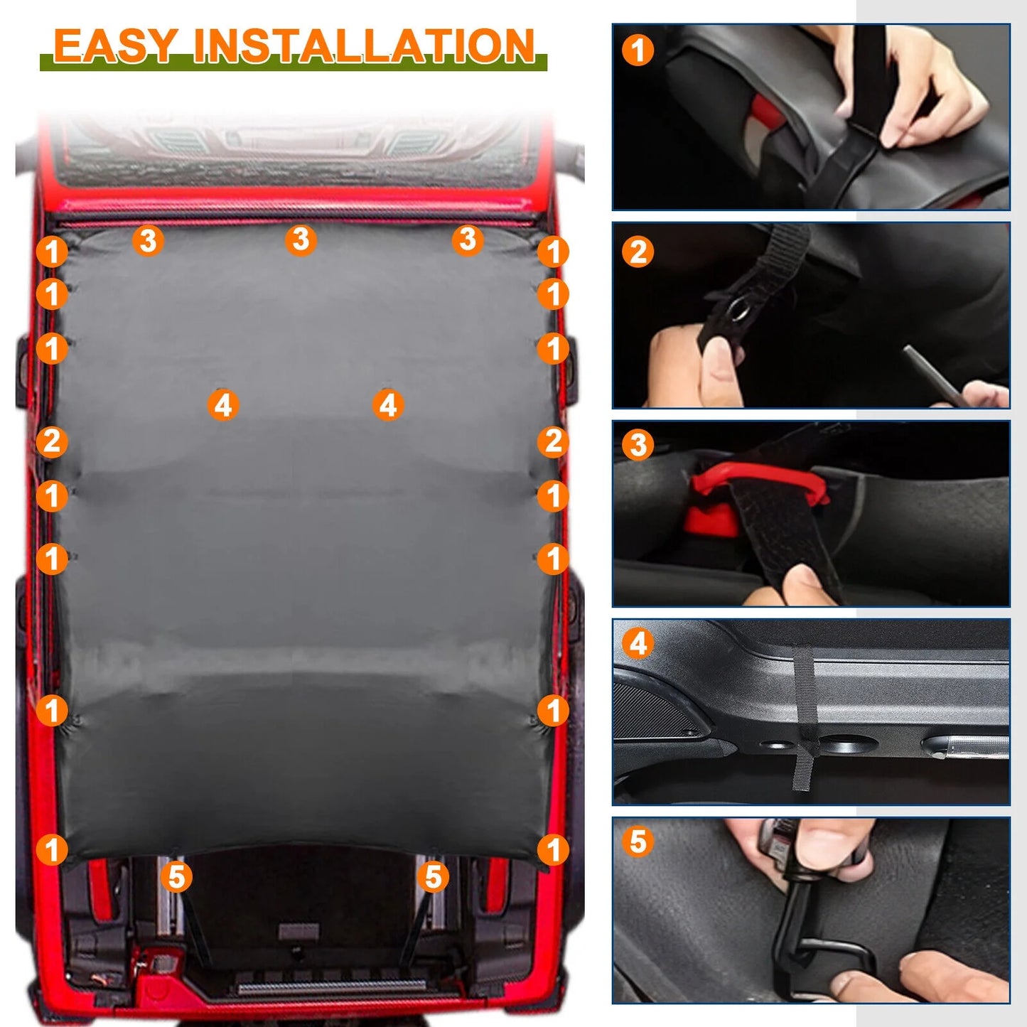 Soft Top Bikini Top Cover for Jeep Wrangler JK 2007-2017 2-Door Extended PU Leather Anti-UV Top Roof Black