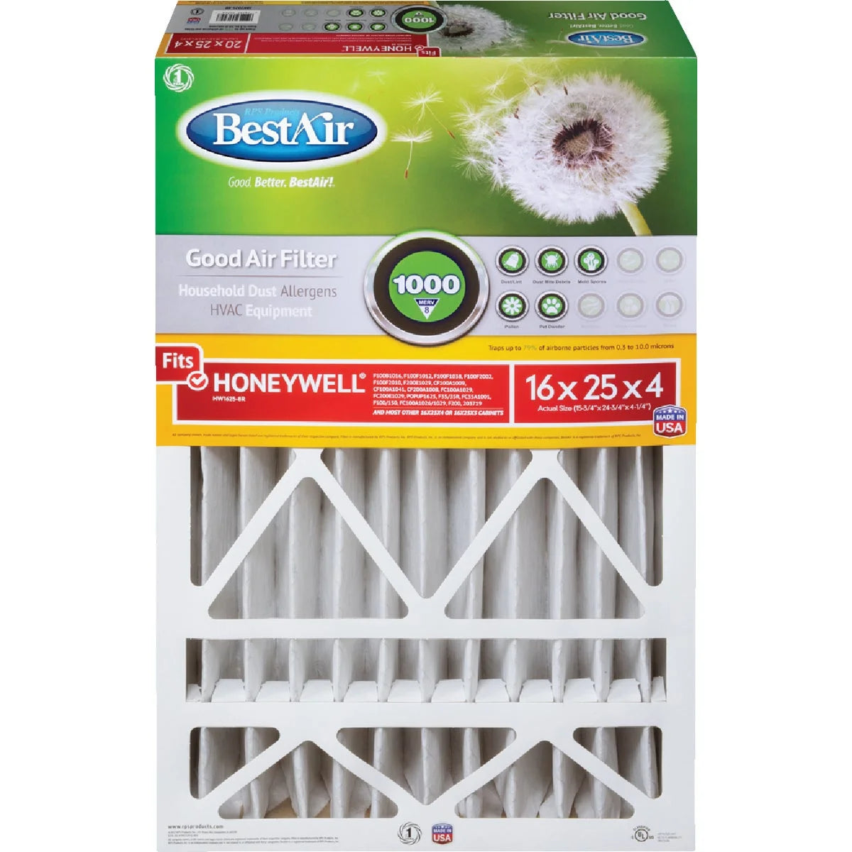 1 PK, BestAir 16 In. x 25 In. x 4 In. Honeywell MERV 8 Deep Pleat Furnace Filter