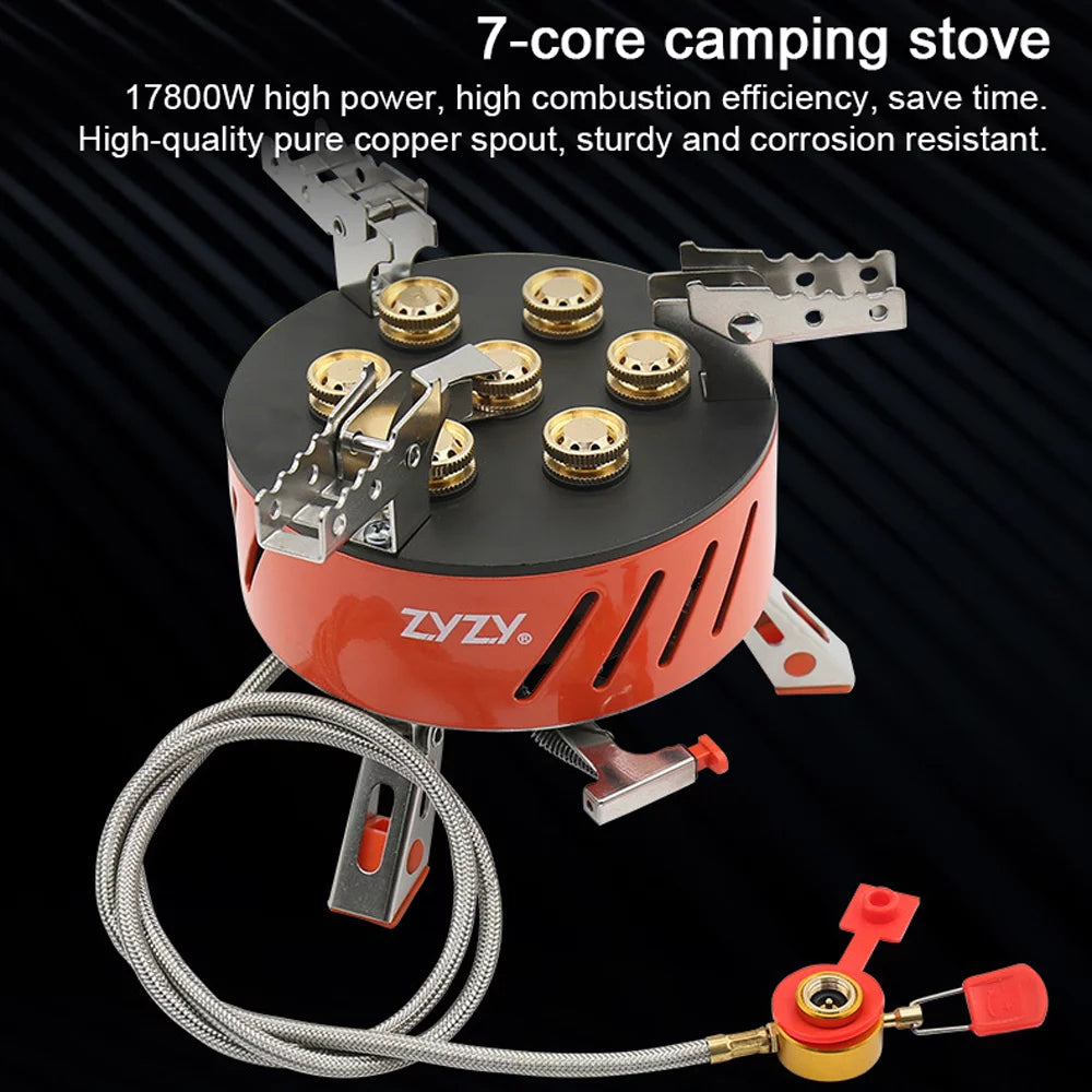 ZYZY 7-Core Camping Stove, Windproof and High-Power Gases Stove - Outdoor Furnace