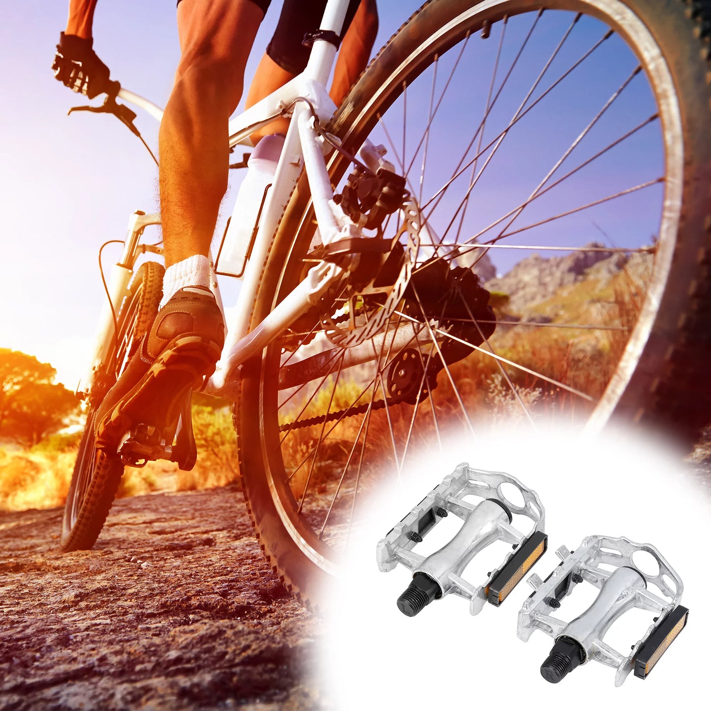 Unique Bargains Black Bicycle Pedals Appropriate for Off-Road Mountains bike Cycling Alumnium Alloy Silver Tone 2Pcs