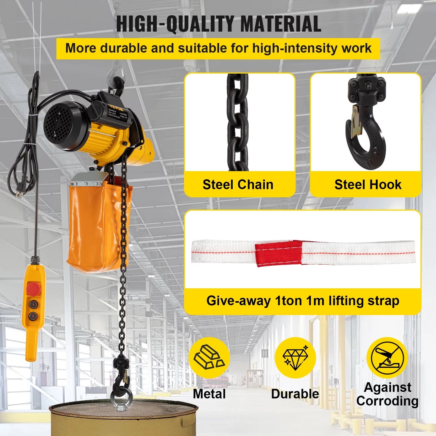 VEVOR Lift Electric Hoist, 1100 lbs Electric Winch w/ 10ft Wired Remote Control, 110V Overhead Crane Garage Ceiling Pulley Winch of 14.8ft Lift Height, Pre-owned In Factories, Warehouses, Construction