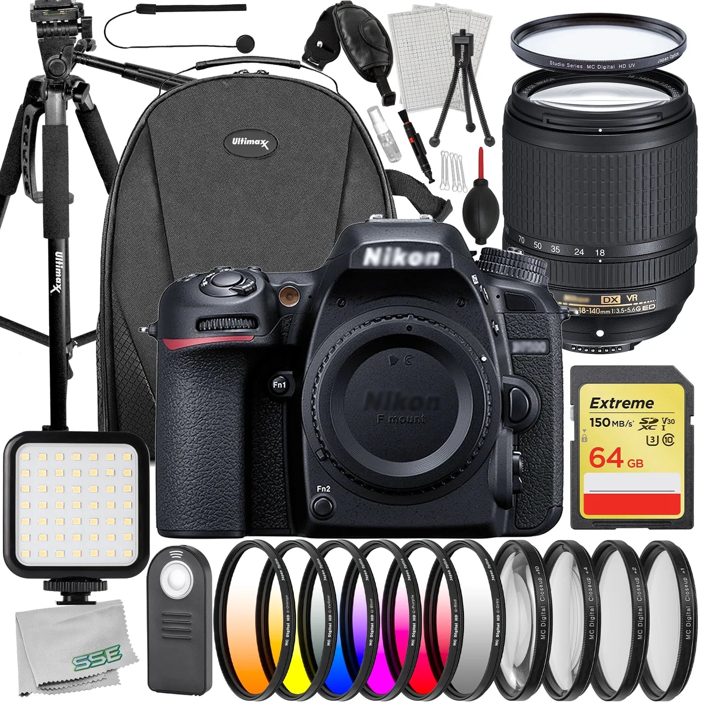 Ultimaxx Advanced Nikon D7500 DSLR Camera with 18-140mm Lens Bundle - Includes: 64GB Extreme Memory Card, Lightweight 60” Tripod & Much More (26pc Bundle)