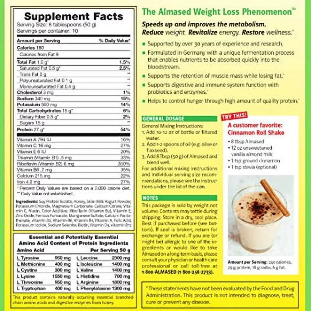 Almased Meal Replacement shakes – Gluten-Free, non-GMO Weight Loss Powder – Vanilla Flavor, 17.6 oz (2 pack)