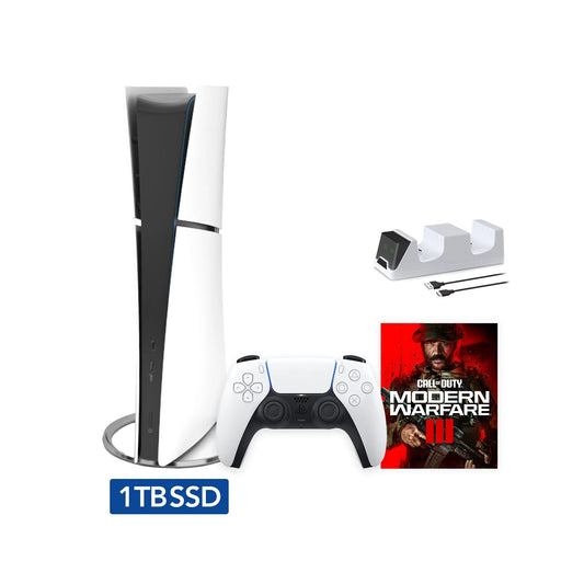 2023 New PlayStation 5 Slim Digital Edition Call of Duty Modern Warfare III Bundle and Mytrix Controller Charger - White, Slim PS5 1TB PCIe Solid-state drive Gaming Console