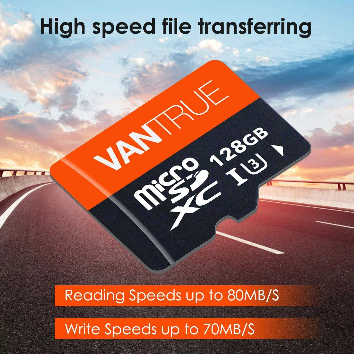 Vantrue MicroSDXC UHS-I U3 V30 Class 10 4K UHD SD Card (128GB)