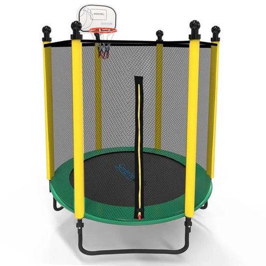 SereneLife 5FT 10FT Trampoline with Enclosure Net Outdoor Jump Rectangle Trampoline, Green