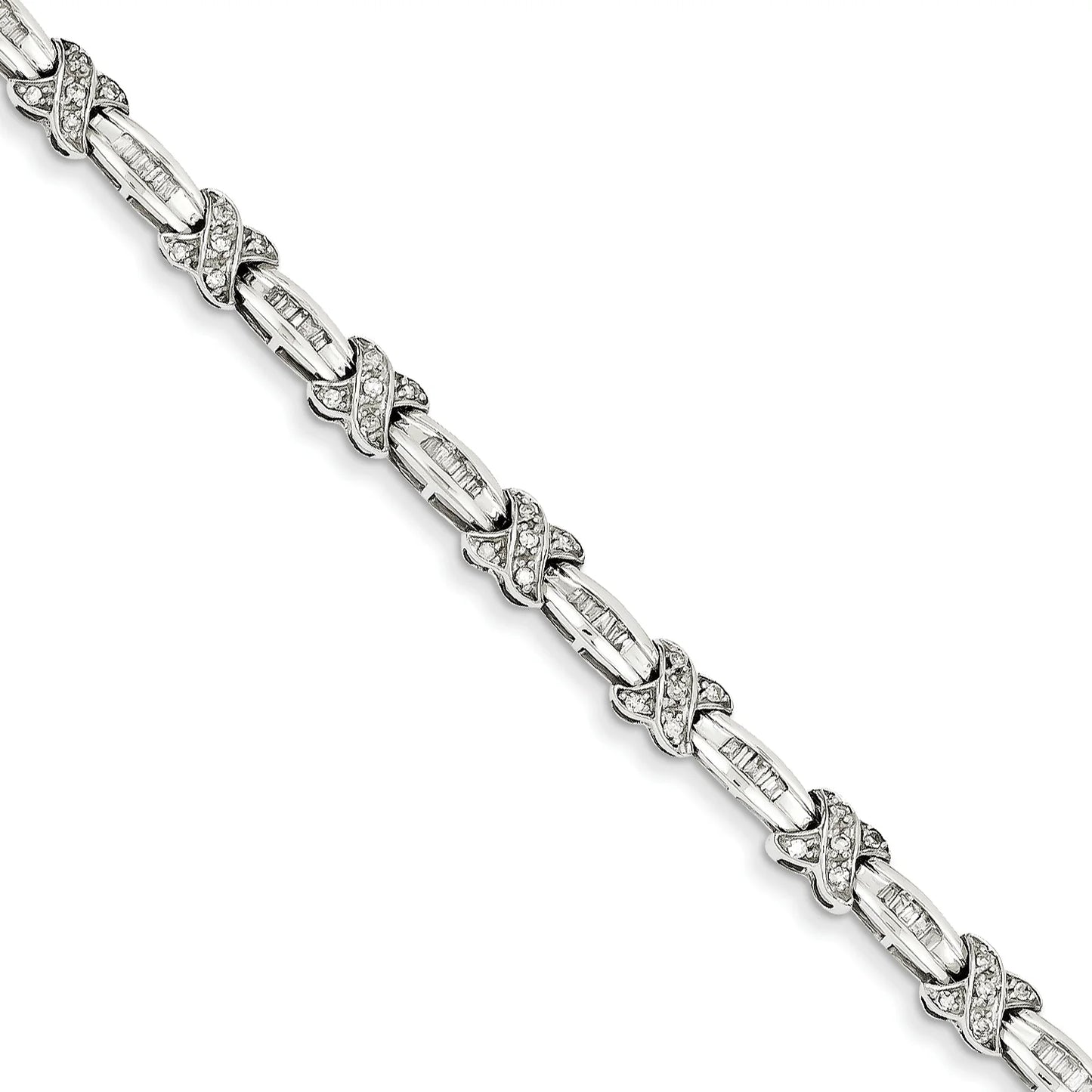 14k White Gold Diamond X Bracelet. Carat Wt- 0.98ct