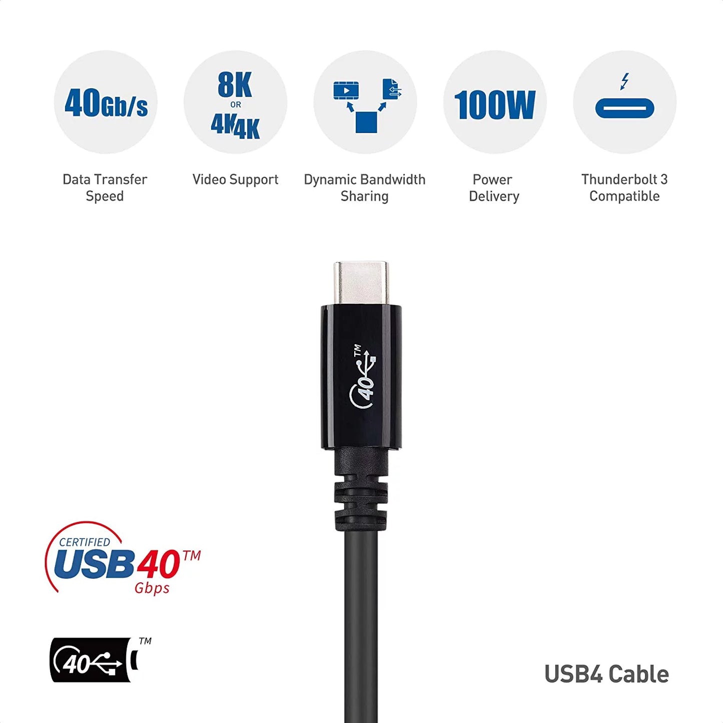 [USB-IF Certified] Cable Matters USB4 Cable 2.6 ft with 40Gbps Data, 8K Video Support, and 100W Charging, Compatible with Thunderbolt 4 Thunderbolt 3, USB C for , XPS, Surface Pro and More