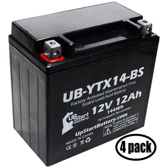 4-Pack UpStart Battery Replacement for 2011 BMW F800ST, GS 800 CC Factory Activated, Maintenance Free, Motorcycle Battery - 12V, 12AH, UB-YTX14-BS