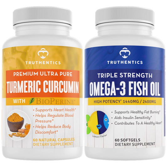 Truthentics Turmeric Curcumin 650mg with Bioperine Plus Triple Strength Omega 3 Fish Oil Bundle - 60 Count Each