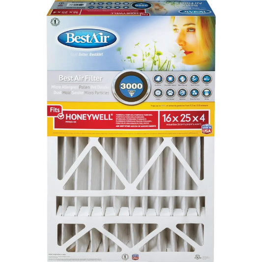 1 PK, BestAir 16 In. x 25 In. x 4 In. Honeywell MERV 13 Deep Pleat Furnace Filter