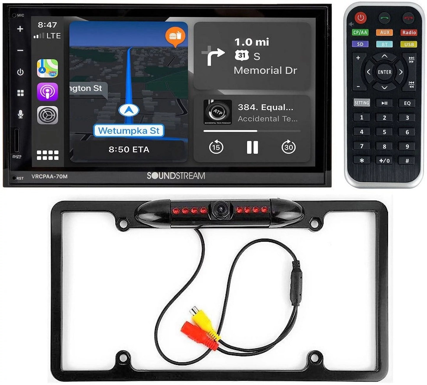 Soundstream VRCPAA-70M 7" Double DIN Bluetooth Apple CarPlay & Android +Camera Black