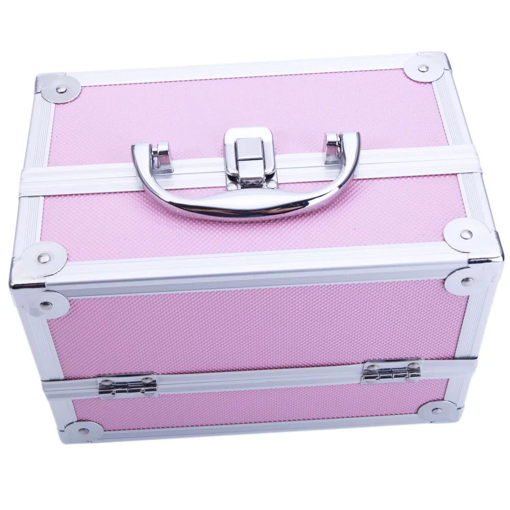 Zimtown Portable Aluminum Makeup Storage Case Train Case Bag with Mirror Lock Silver Jewelry Box Pink