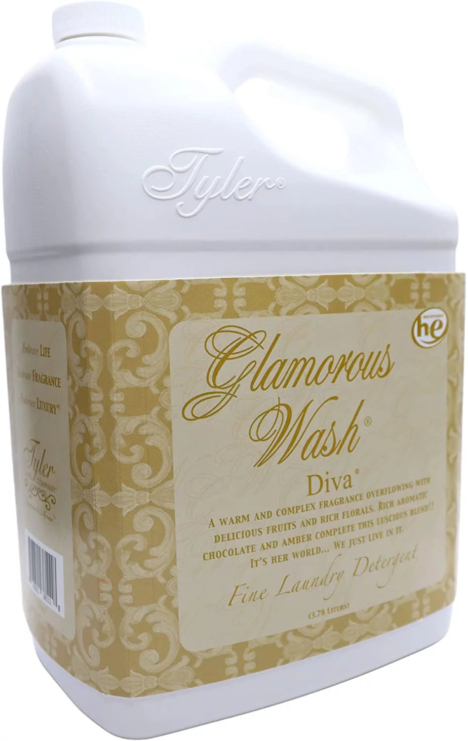 Tyler Candle Company Glamorous Wash Diva Fine Laundry Liquid Detergent - Liquid Laundry Detergent Designed for Clothing - Hand and Machine Washable - 3.78L 1Gal Container