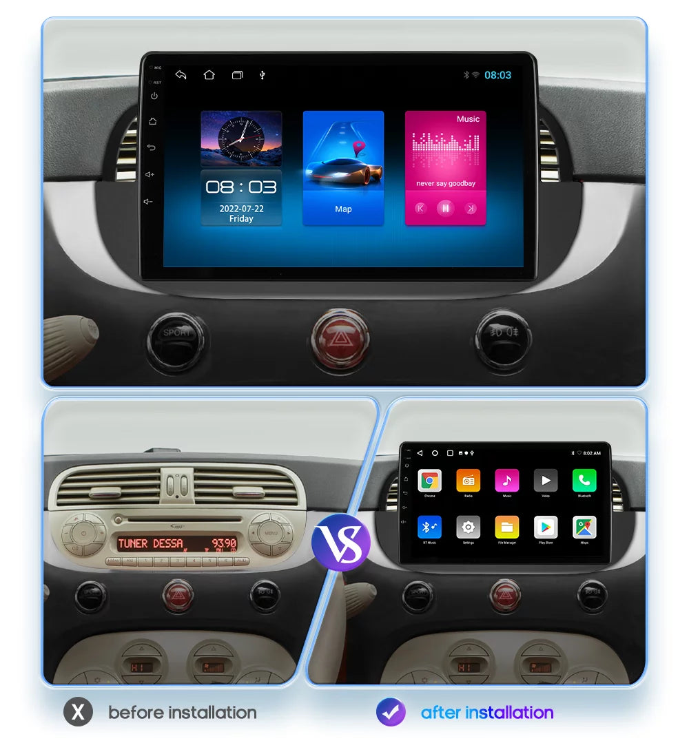 Android 12 GPS Navigation Wifi 2+32GB IPS Carplay Car Stereo Radio Head Unit For Fiat 500 2007-2014