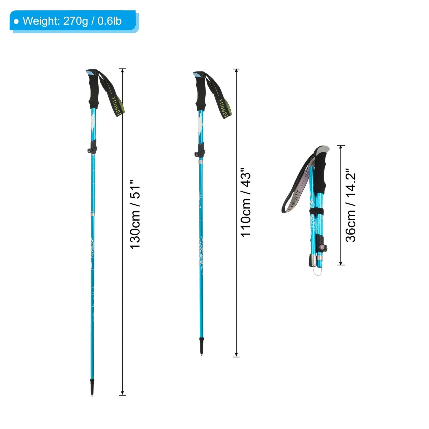 Uxcell Trekking Poles, Collapsible Hiking Pole 51 Inch with Mud Basket, 2 Pack Blue