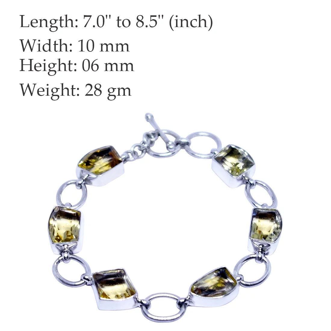 925 Silver Bracelet for Women, Natural Lemon Quartz Gemstone, Designer Bracelets, Handmade Fashion Jewelry