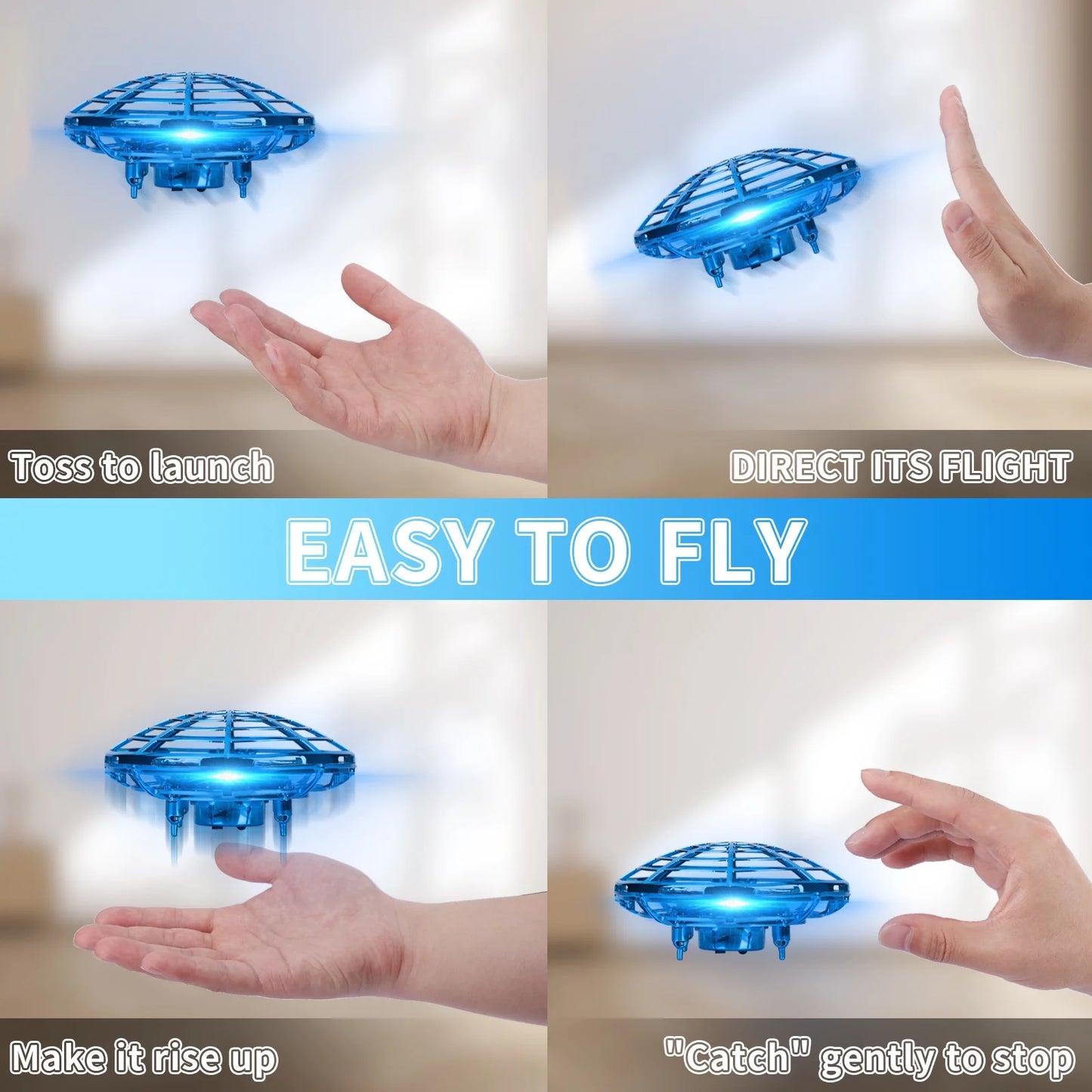 SUPER JOY Hand Operated Drone for Kids or Adults, Hands Free Motion Sensor Mini Drone,Small UFO Toy Flying Ball Drone Toy with light for Boys and Girls