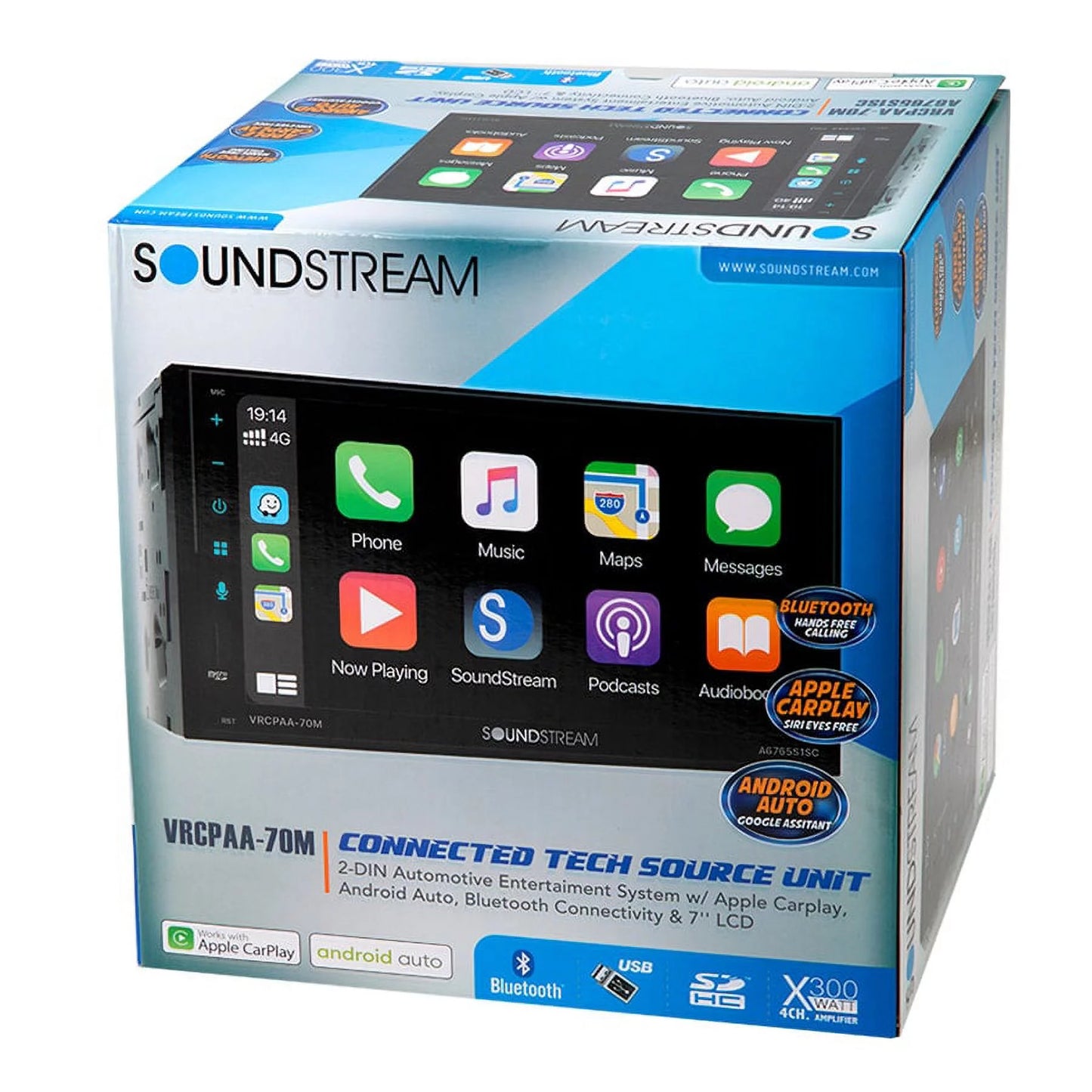 Soundstream VRCPAA-70M 7" Double DIN Bluetooth Apple CarPlay & Android +Camera Black