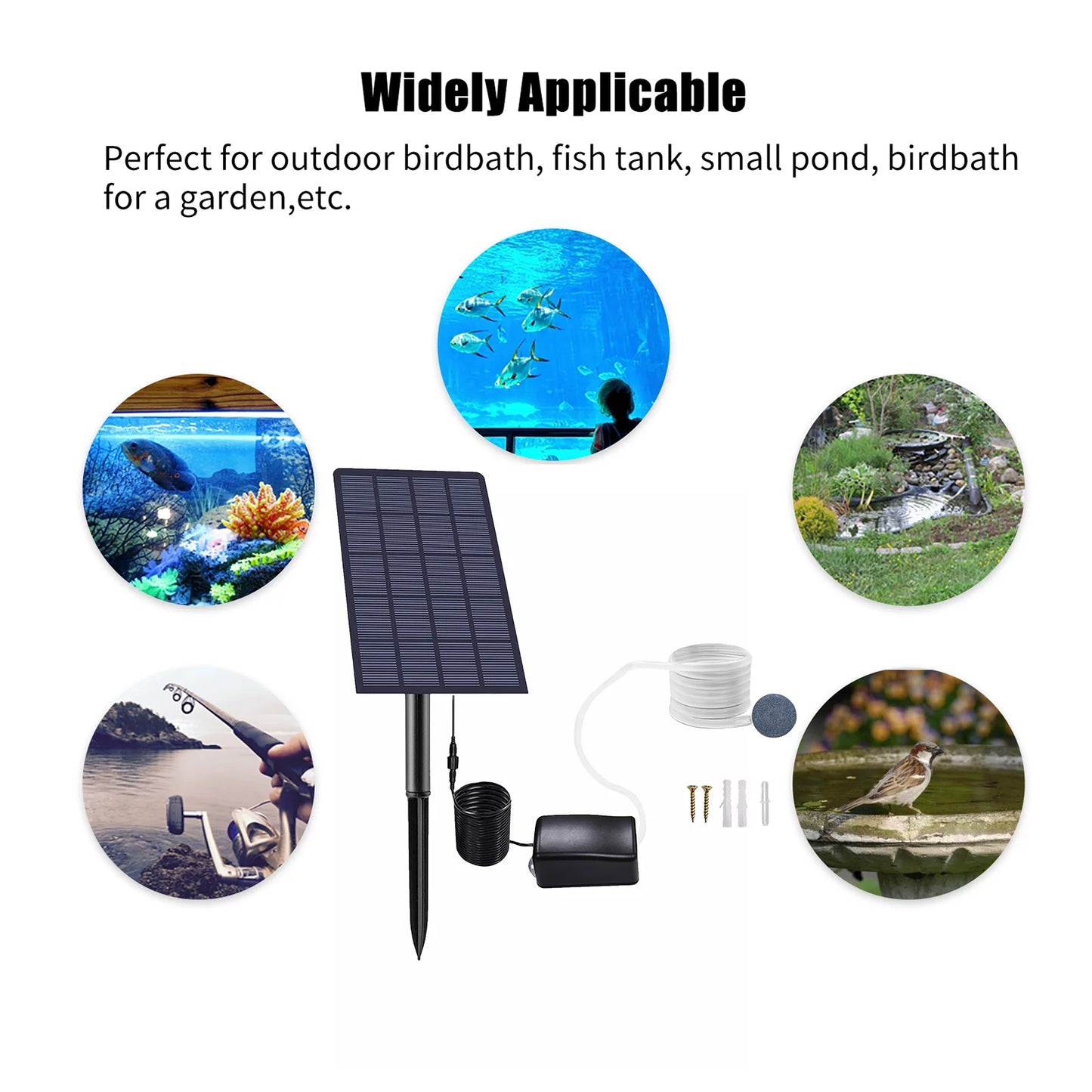 Uteam 2W Plug-in Aerator Air Pump Solar Powered for Aquarium Fish Tank with Pipe Bubble Stones Ideal for Garden Pond Pool