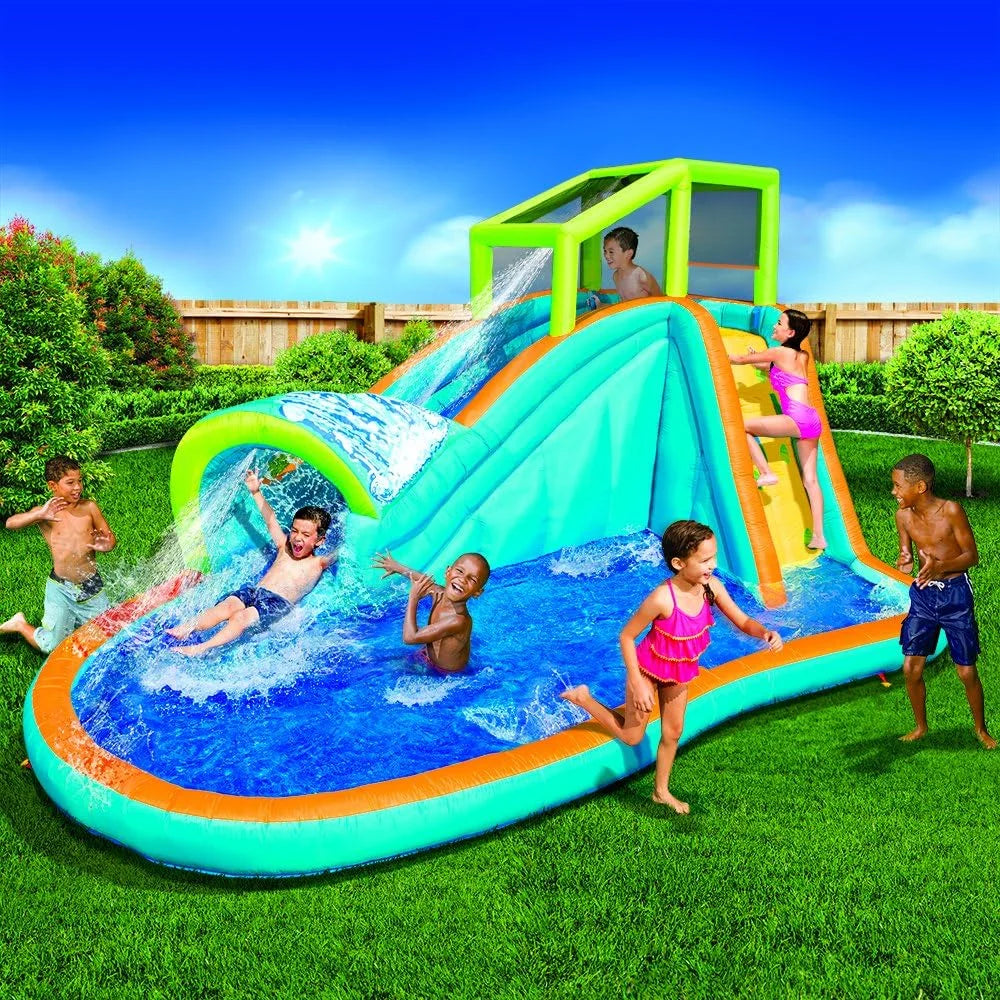 Banzi Inflatable Water Slide - Huge Kids Pool (14 Feet Long by 8 Feet High) with Built in Sprinkler Wave and Water Wall